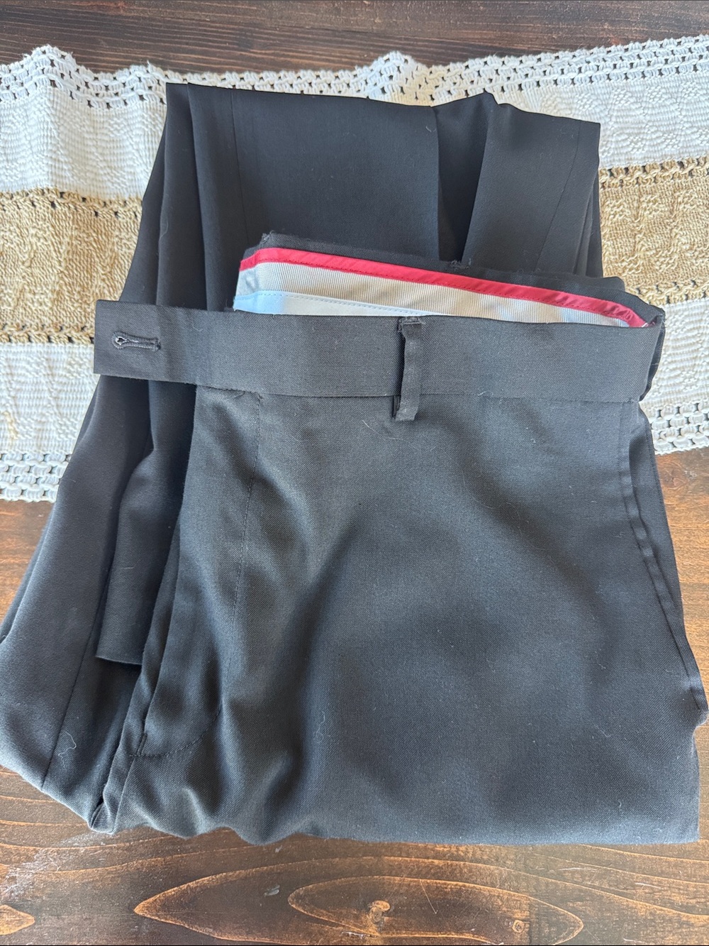 Louis Raphael Black Dress Pants with Red and White Waist Trim